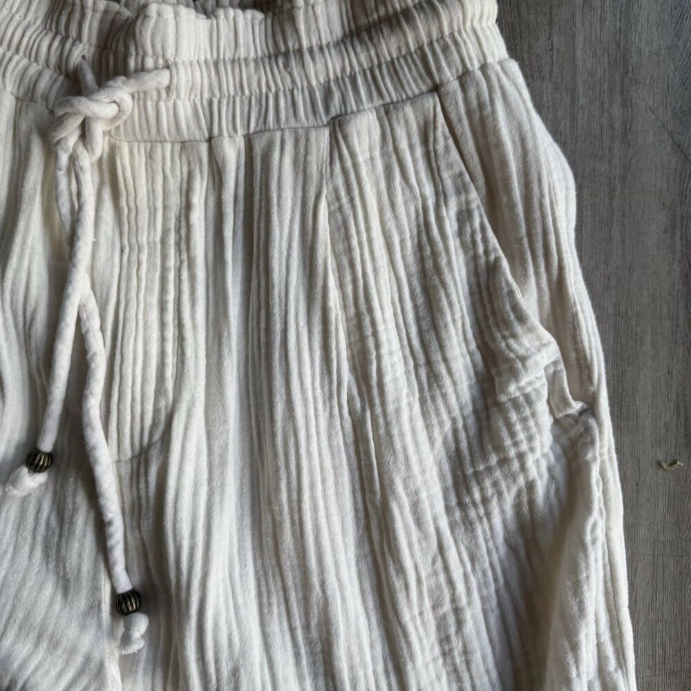 Sundays by Wearesundays Women Wide Leg 100% Cotton Beige Pants Euro Summer Sz L - Picture 6 of 13